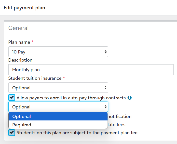 Auto Pay edit payment plan